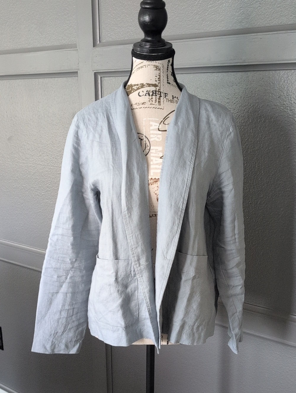 Eileen Fisher Pale Blue Open-Front Linen-Blend Blazer